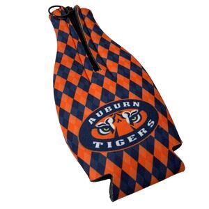 Auburn Tigers Blue Orange Checkered Zipper Beer Koozie